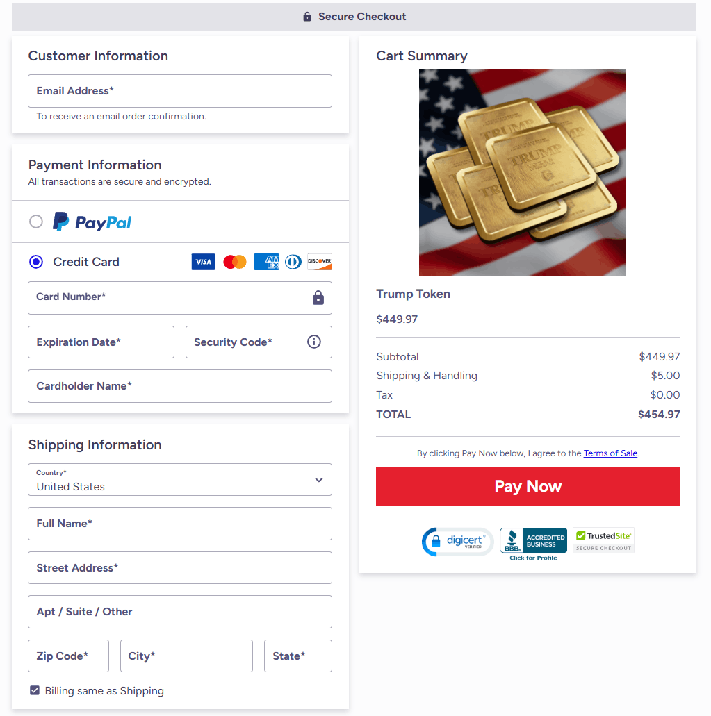 Trump Token of Realization order form